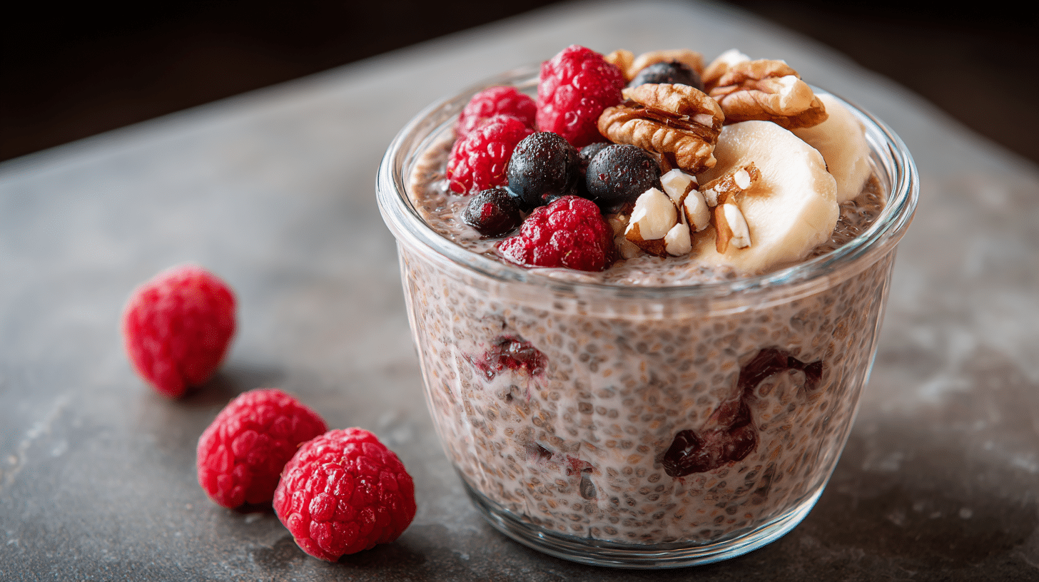 chia pudding protein breakfast with toppings