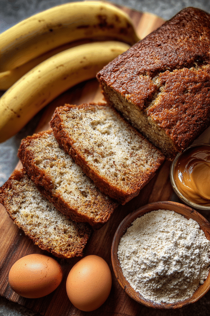High Protein Banana Bread – 1 Tasty Recipe Women Love for Energy 6 High protein banana bread ingredients layout