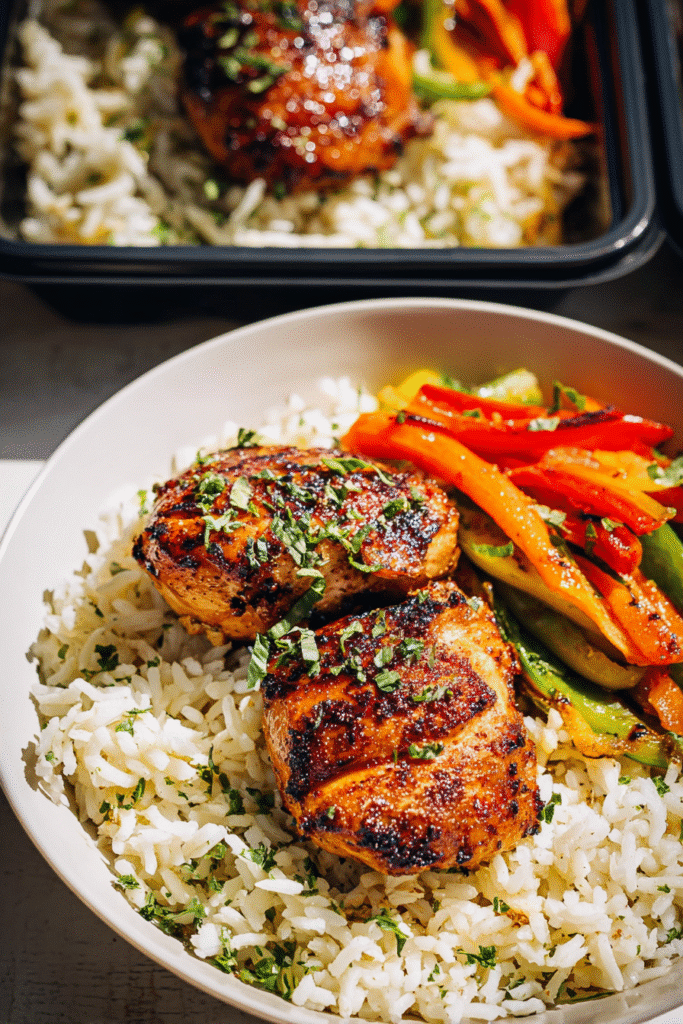 Chicken and Rice Meal Prep: 5 Easy, Protein-Packed Tips Women Love 11 Plated chicken and rice meal prep