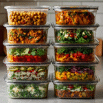 Vegan Meal Prep Ideas: 7-Day Plan for Simple, Healthy Eating 6 Labeled vegan meal prep containers for the week