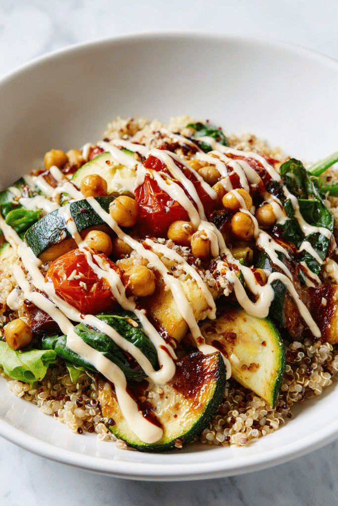 Vegan Meal Prep Ideas: 7-Day Plan for Simple, Healthy Eating 9 Vegan grain bowl served with tahini drizzle